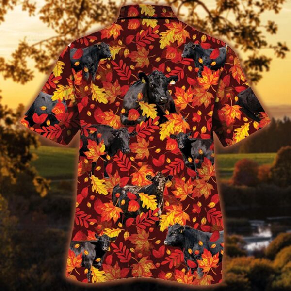 Farm Hawaiian Shirt, Black Angus Cattle Autumn Leaves All Over Printed 3D Hawaiian Shirt, Animal Hawaiian Shirt