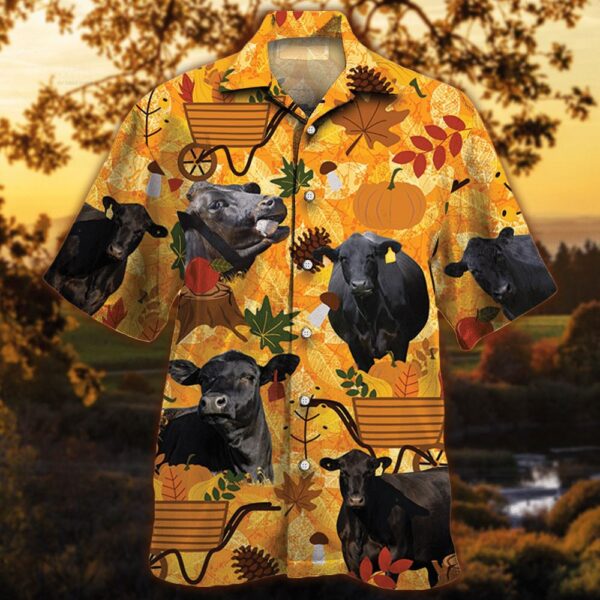 Farm Hawaiian Shirt, Black Angus Cattle Nature Autumn Pumpkin All Over Printed 3D Hawaiian Shirt, Animal Hawaiian Shirt