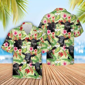 Farm Hawaiian Shirt, Black Angus Hibicus…