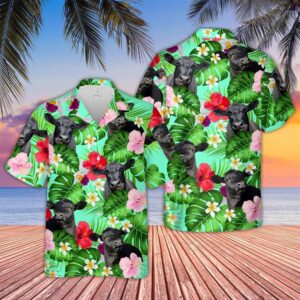 Farm Hawaiian Shirt, Black Angus Hibicus…