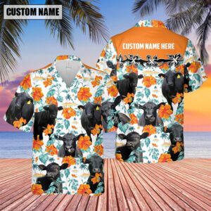 Farm Hawaiian Shirt, Black Angus Hibiscus…