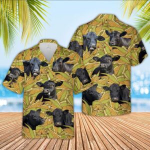 Farm Hawaiian Shirt, Black Angus Pattern…