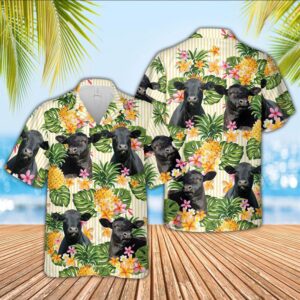 Farm Hawaiian Shirt, Black Angus Pineapple…