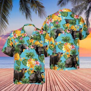 Farm Hawaiian Shirt, Black Angus Pineapple…