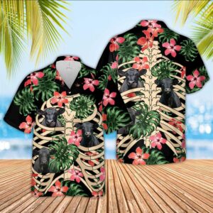 Farm Hawaiian Shirt, Black Angus Skeleton…