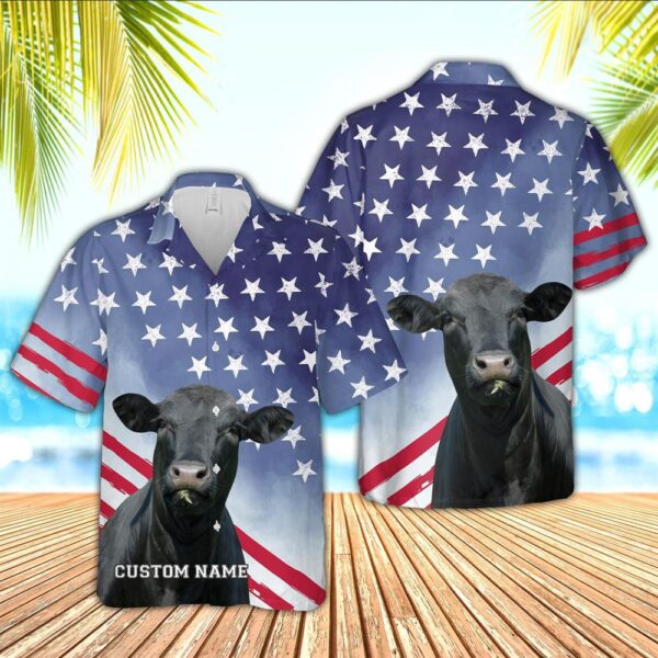 Farm Hawaiian Shirt, Black Angus Star Pattern Customized Name 3D Hawaiian Shirt, Animal Hawaiian Shirt