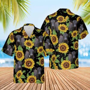 Farm Hawaiian Shirt, Black Angus Sunflower…