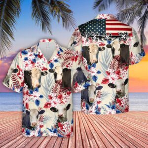 Farm Hawaiian Shirt, Black Baldy Pattern…