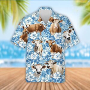 Farm Hawaiian Shirt, Brahman Cattle Blue…