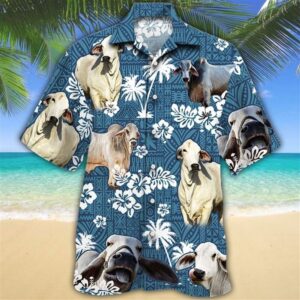 Farm Hawaiian Shirt, Brahman Cattle Blue…