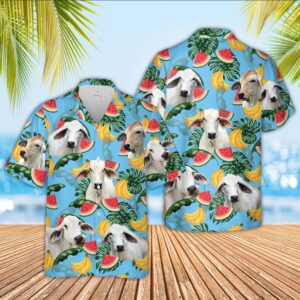 Farm Hawaiian Shirt, Brahman Cattle Blue…