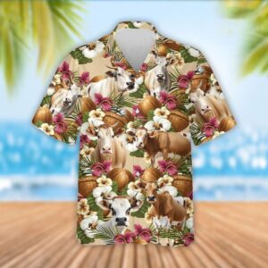 Farm Hawaiian Shirt, Brahman Cattle Coconut…