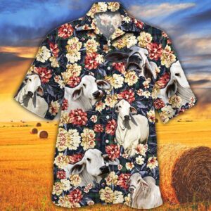 Farm Hawaiian Shirt, Brahman Cattle Green…