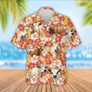 Farm Hawaiian Shirt, Brahman Cattle Orange…