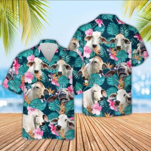 Farm Hawaiian Shirt, Brahman Cattle Palm…