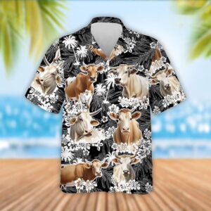 Farm Hawaiian Shirt, Brahman Cattle Palm…