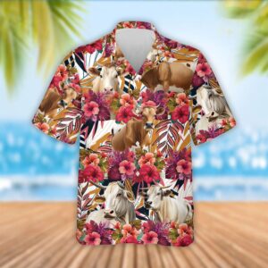 Farm Hawaiian Shirt, Brahman Cattle Red…