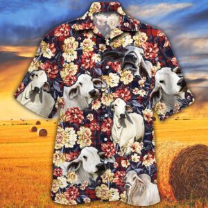 Farm Hawaiian Shirt, Brahman Cattle Red…