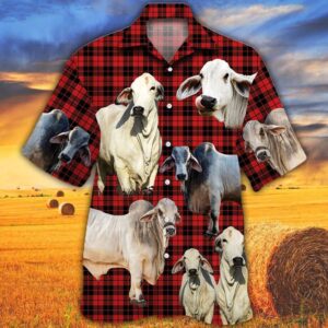 Farm Hawaiian Shirt, Brahman Cattle Red…