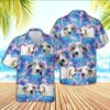 Farm Hawaiian Shirt, Brahman Cattle Tropical Blue Palm Leaves Hawaiian Shirt, Animal Hawaiian Shirt