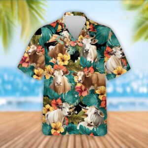 Farm Hawaiian Shirt, Brahman Cattle Tropical…