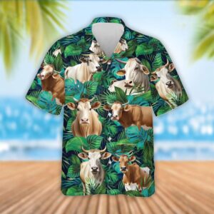 Farm Hawaiian Shirt, Brahman Cattle Tropical…