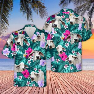 Farm Hawaiian Shirt, Brahman Cattle Tropical…