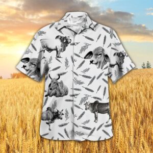 Farm Hawaiian Shirt, Brahman Pattern All…