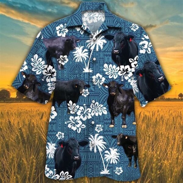 Farm Hawaiian Shirt, Brangus Cattle Blue Tribal All Over Printed 3D Hawaiian Shirt, Animal Hawaiian Shirt