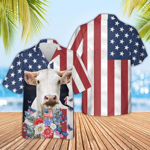 Farm Hawaiian Shirt, Charolais 4Th Of July 3D Hawaiian Shirt, Animal Hawaiian Shirt