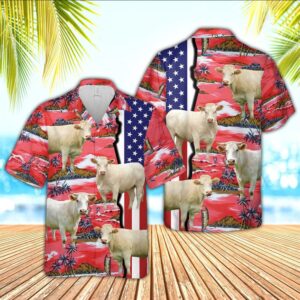 Farm Hawaiian Shirt, Charolais American Flag…