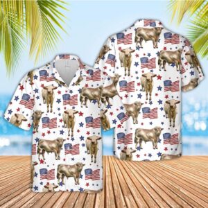 Farm Hawaiian Shirt, Charolais American Flag…