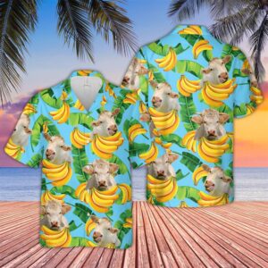 Farm Hawaiian Shirt, Charolais Banana Pattern…