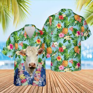 Farm Hawaiian Shirt, Charolais Cattle Big…