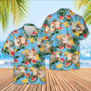 Farm Hawaiian Shirt, Charolais Cattle Blue…