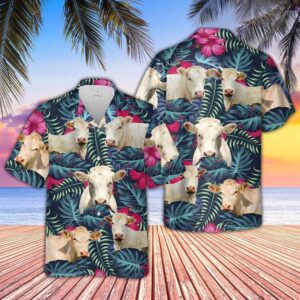 Farm Hawaiian Shirt, Charolais Cattle Floral…