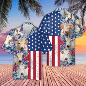 Farm Hawaiian Shirt, Charolais Cattle Flower…