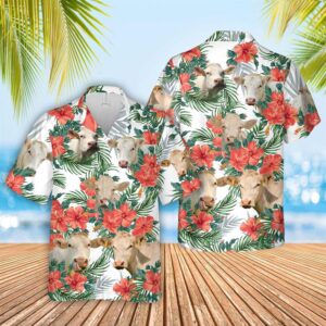 Farm Hawaiian Shirt, Charolais Cattle Hibucis…