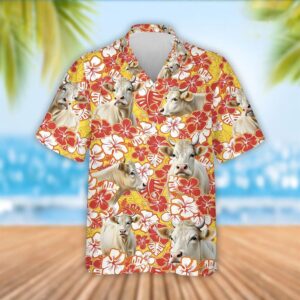 Farm Hawaiian Shirt, Charolais Cattle Orange…