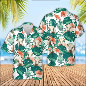 Farm Hawaiian Shirt, Charolais Cattle Pattern…