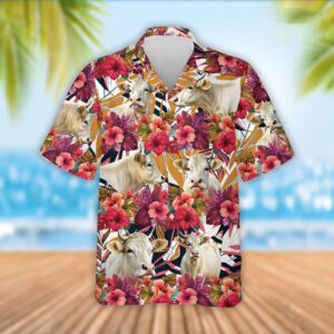 Farm Hawaiian Shirt, Charolais Cattle Red…