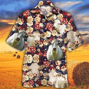 Farm Hawaiian Shirt, Charolais Cattle Red…