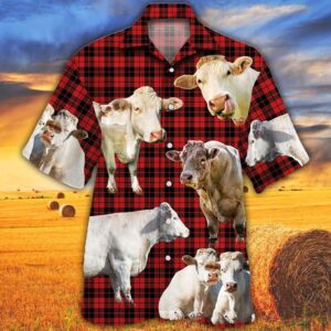 Farm Hawaiian Shirt, Charolais Cattle Red…