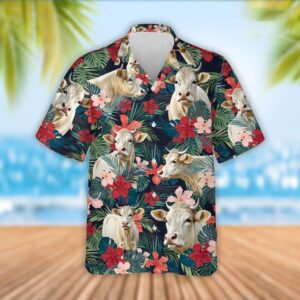 Farm Hawaiian Shirt, Charolais Cattle Red…