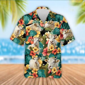 Farm Hawaiian Shirt, Charolais Cattle Tropical…