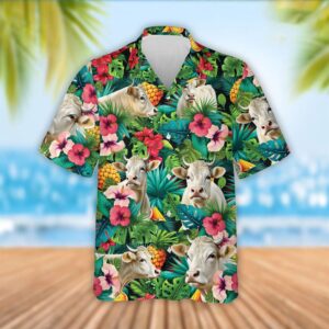 Farm Hawaiian Shirt, Charolais Cattle Tropical…