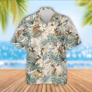 Farm Hawaiian Shirt, Charolais Cattle Tropical…