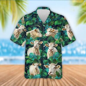 Farm Hawaiian Shirt, Charolais Cattle Tropical…