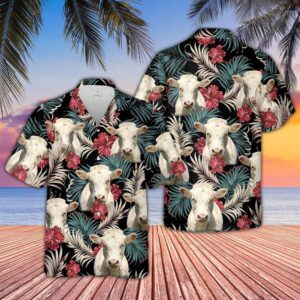 Farm Hawaiian Shirt, Charolais Dark Red…