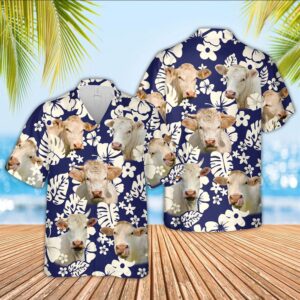 Farm Hawaiian Shirt, Charolais Flower Blue…